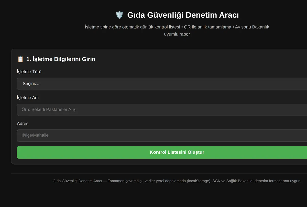 Gıda Güvenliği Denetim Aracı ekran görüntüsü