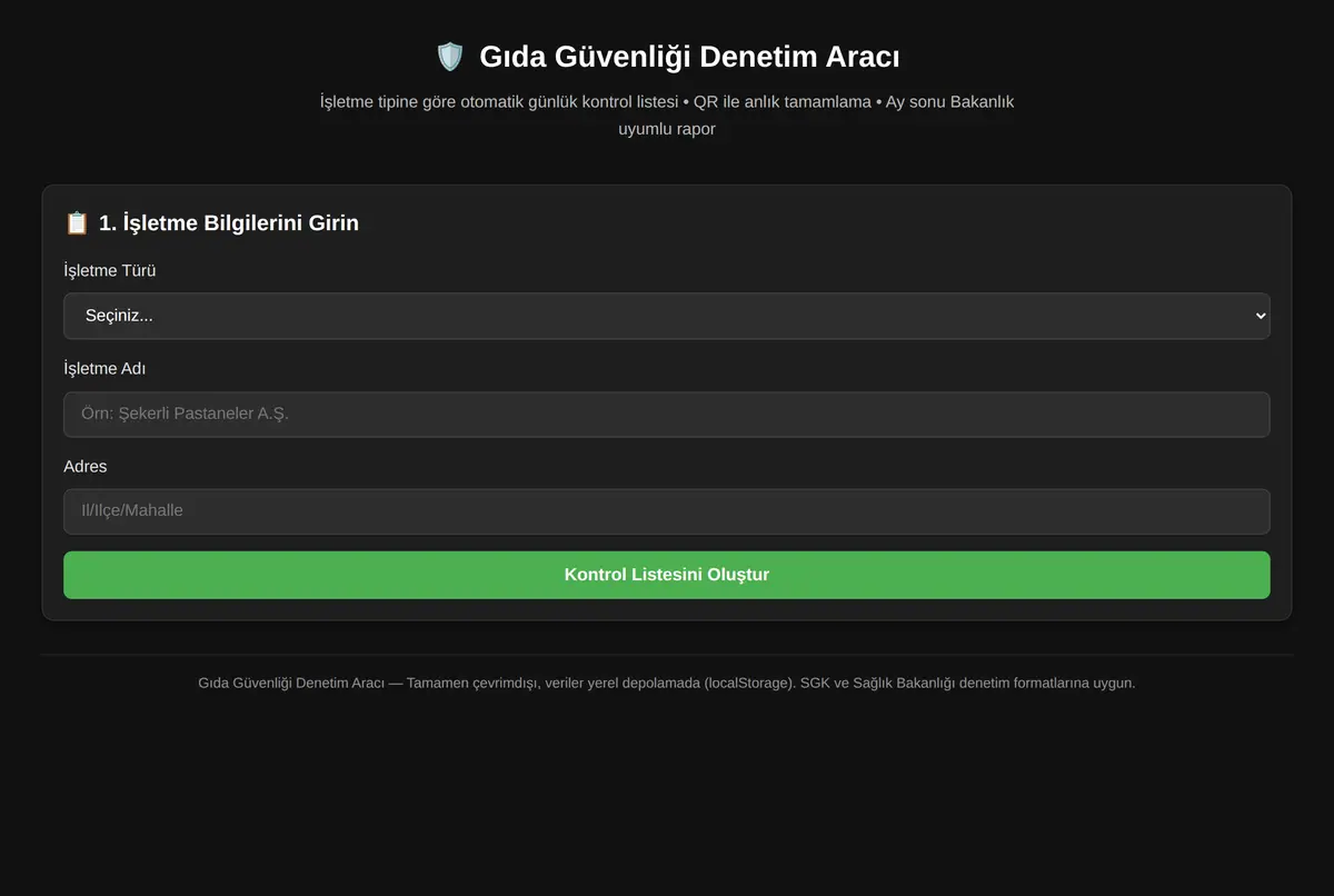 Gıda Güvenliği Denetim Aracı ekran görüntüsü 2