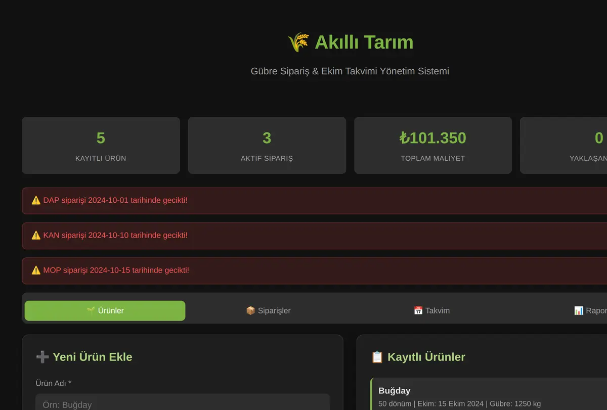 Akıllı Tarım: Gübre Sipariş & Ekim Takvimi ekran görüntüsü
