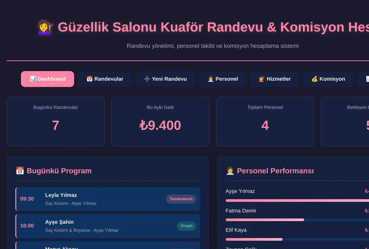 Güzellik Salonu Kuaför Randevu & Komisyon Hesap ekran görüntüsü