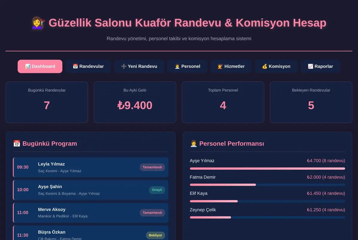 Güzellik Salonu Kuaför Randevu & Komisyon Hesap ekran görüntüsü 2