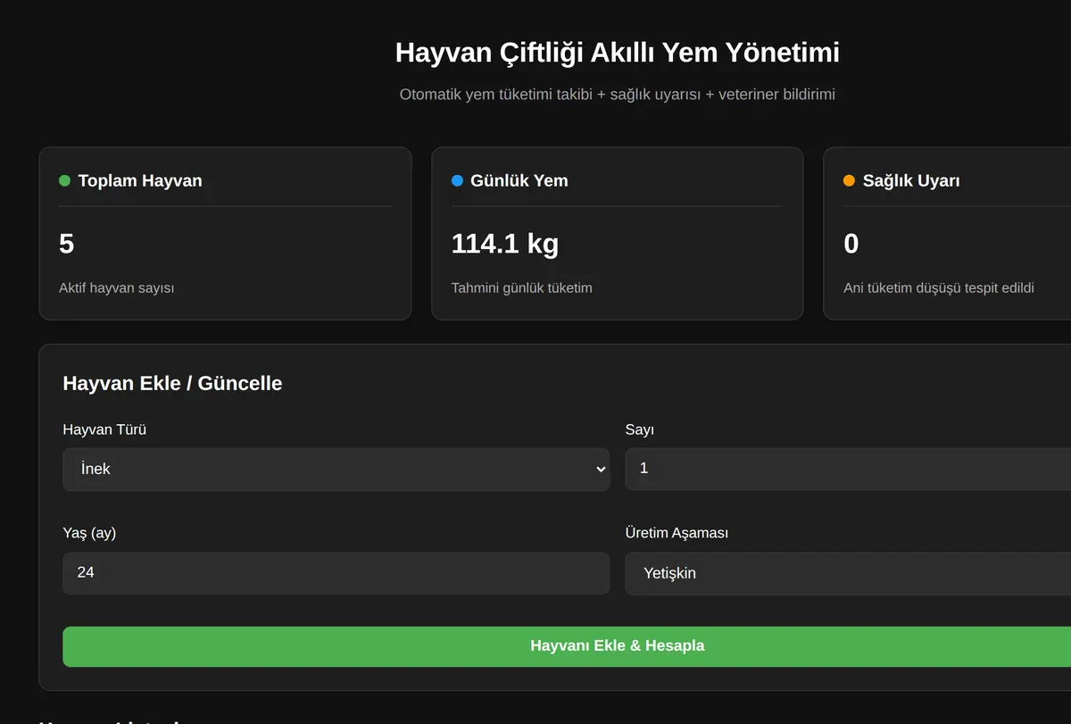 Hayvan Çiftliği Akıllı Yem Yönetimi ekran görüntüsü