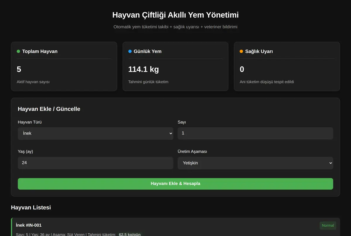Hayvan Çiftliği Akıllı Yem Yönetimi ekran görüntüsü 2