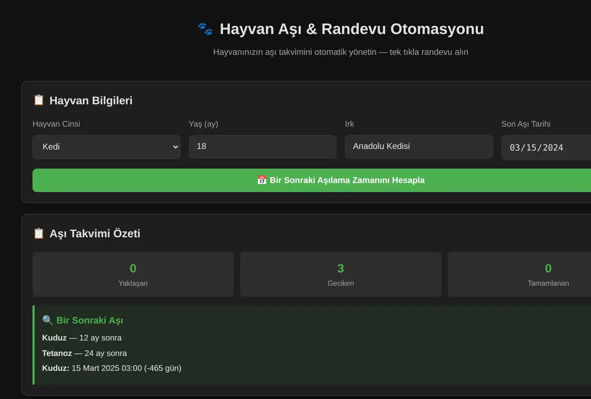 Hayvan Aşı & Randevu Otomasyonu ekran görüntüsü
