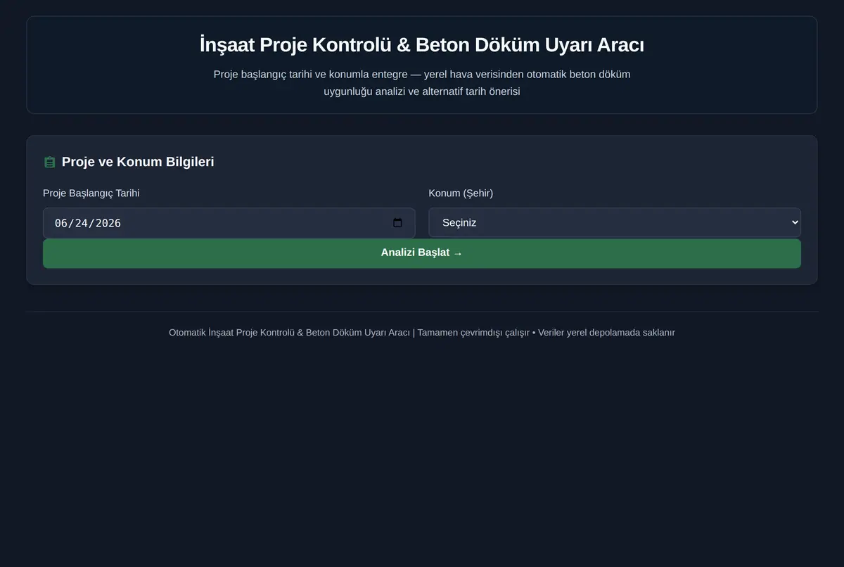 İnşaat Proje Kontrolü & Beton Döküm Uyarı Aracı ekran görüntüsü 2