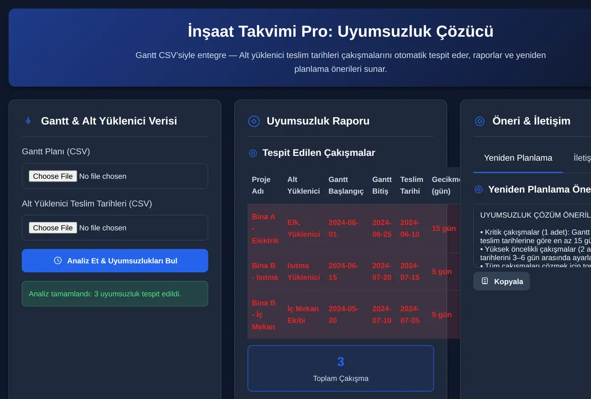 İnşaat Takvimi Pro: Uyumsuzluk Çözücü ekran görüntüsü
