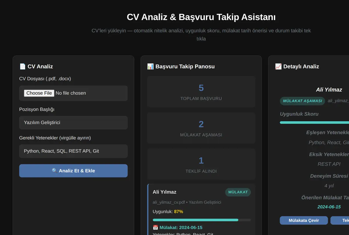 CV Analiz & Başvuru Takip Asistanı ekran görüntüsü