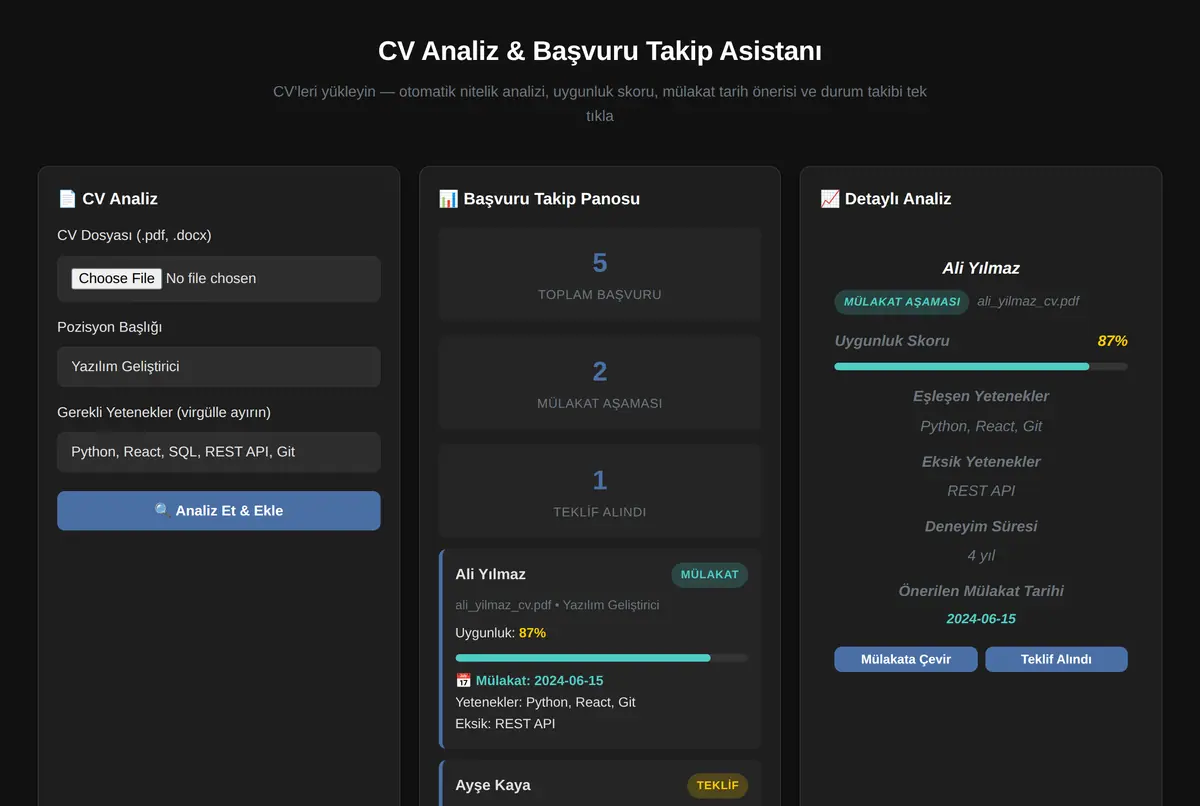 CV Analiz & Başvuru Takip Asistanı ekran görüntüsü 2