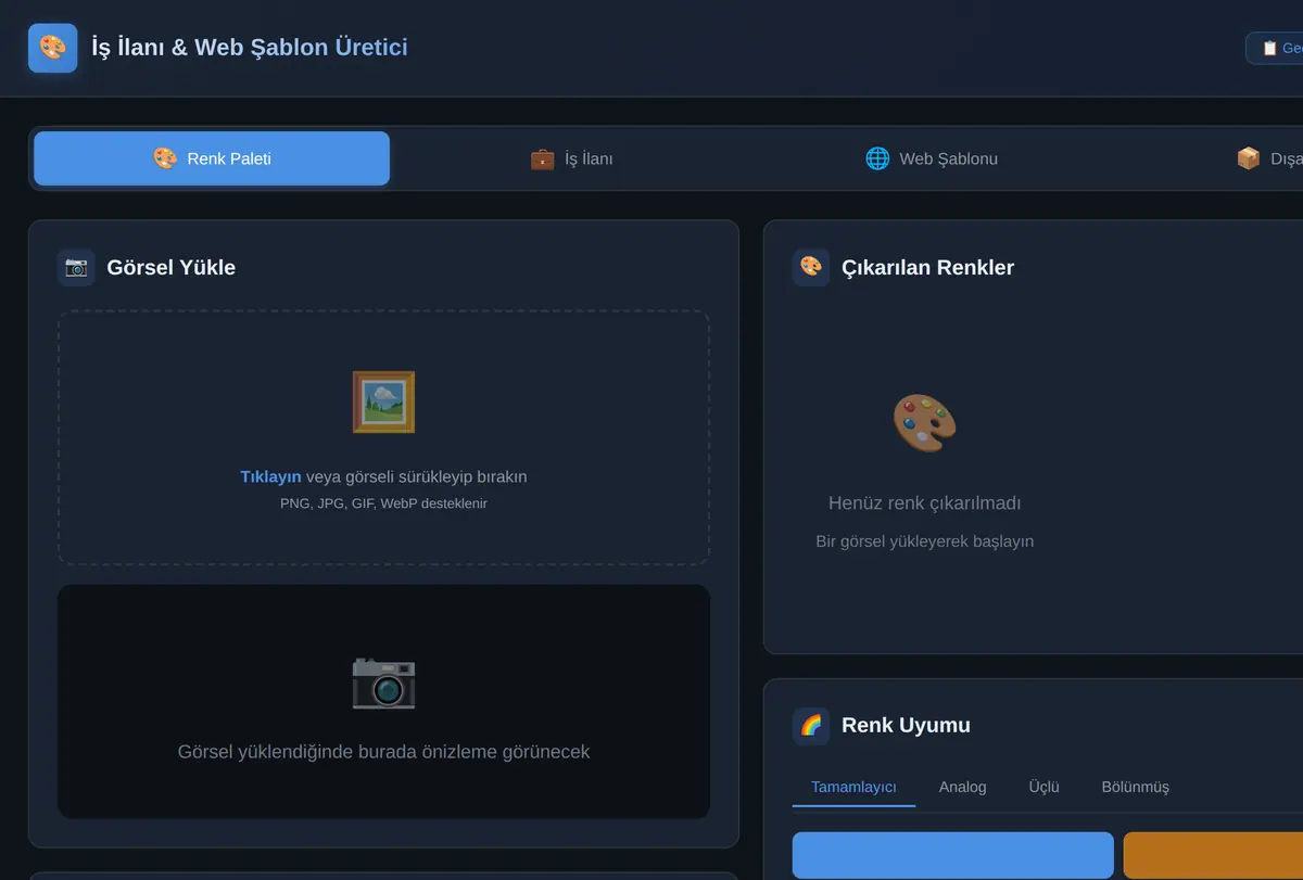 İş İlanı ve Web Şablon Üretici ekran görüntüsü