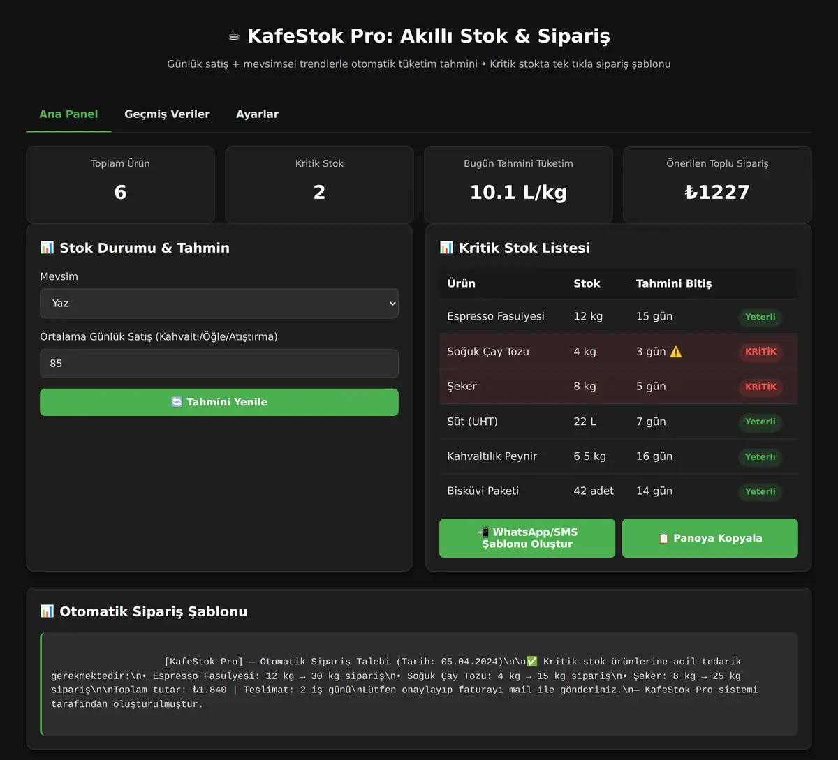 KafeStok Pro: Akıllı Stok & Sipariş ekran görüntüsü 3