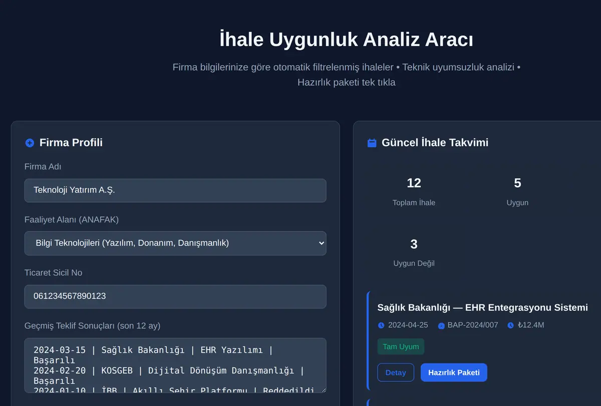 İhale Uygunluk Analiz Aracı ekran görüntüsü