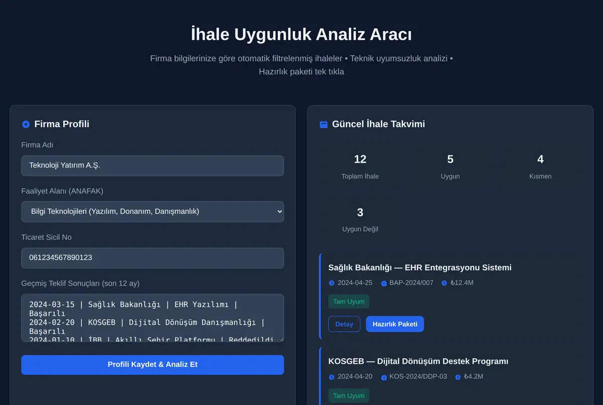 İhale Uygunluk Analiz Aracı ekran görüntüsü 2