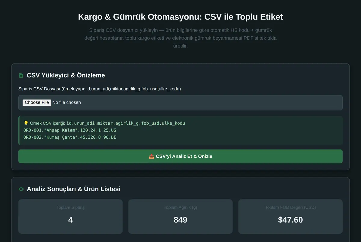 Kargo & Gümrük Otomasyonu: CSV ile Toplu Etiket ekran görüntüsü 2