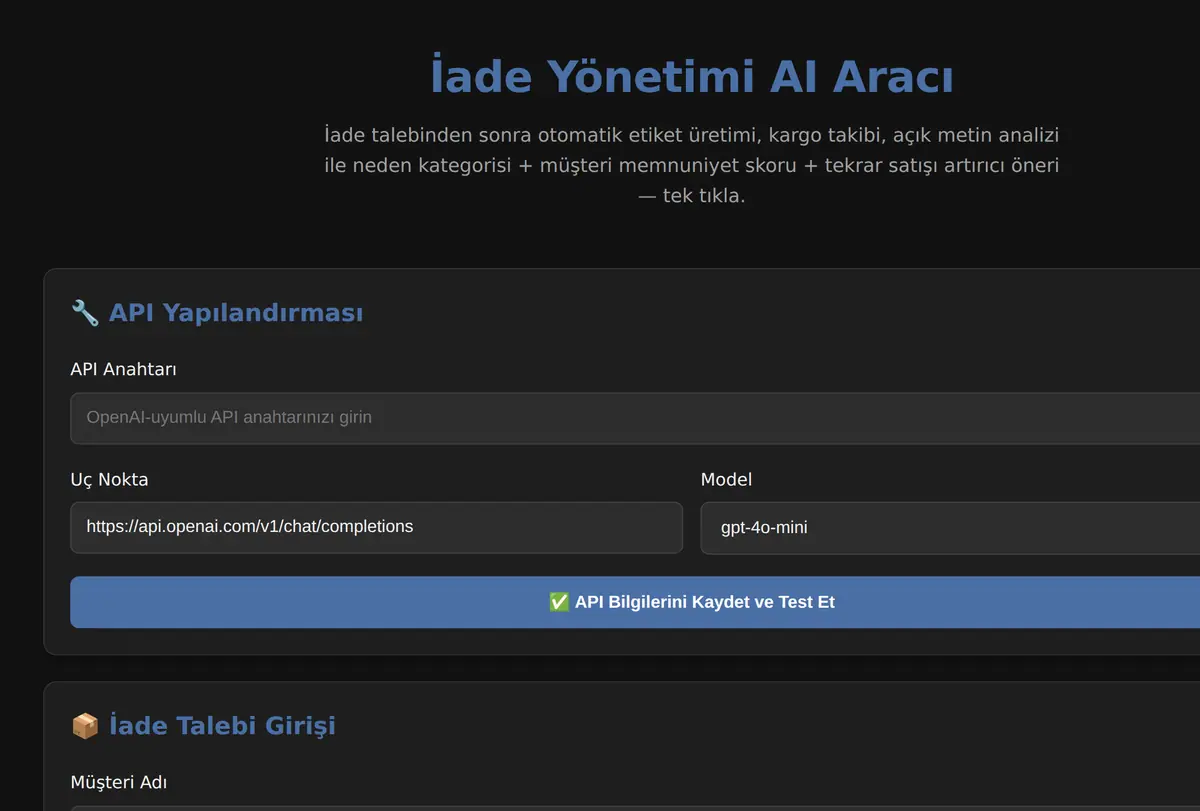 İade & Değişim Yönetimi Aracı Pro ekran görüntüsü