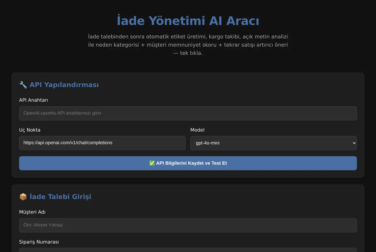 İade & Değişim Yönetimi Aracı Pro ekran görüntüsü 2