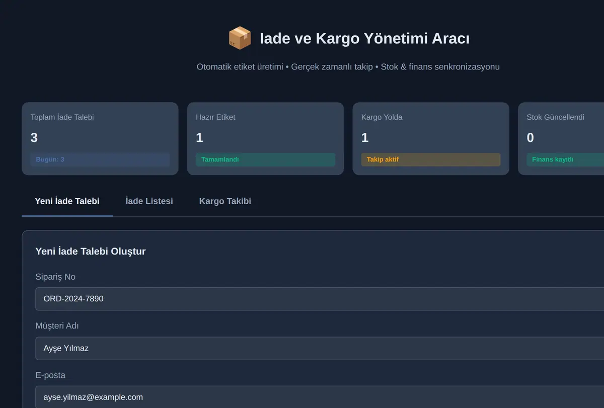 Iade ve Kargo Yönetimi Aracı ekran görüntüsü
