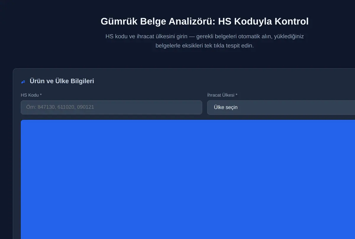 Gümrük Belge Analizörü: HS Koduyla Kontrol ekran görüntüsü