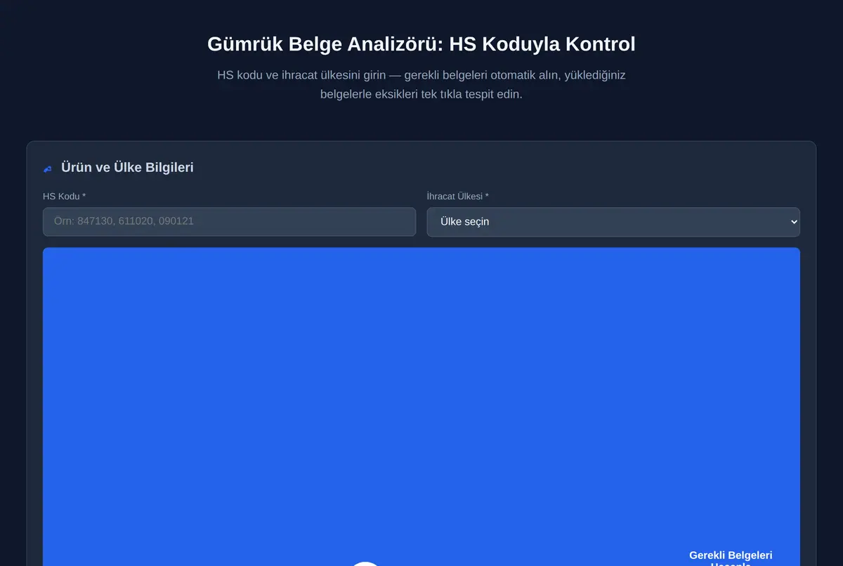 Gümrük Belge Analizörü: HS Koduyla Kontrol ekran görüntüsü 2