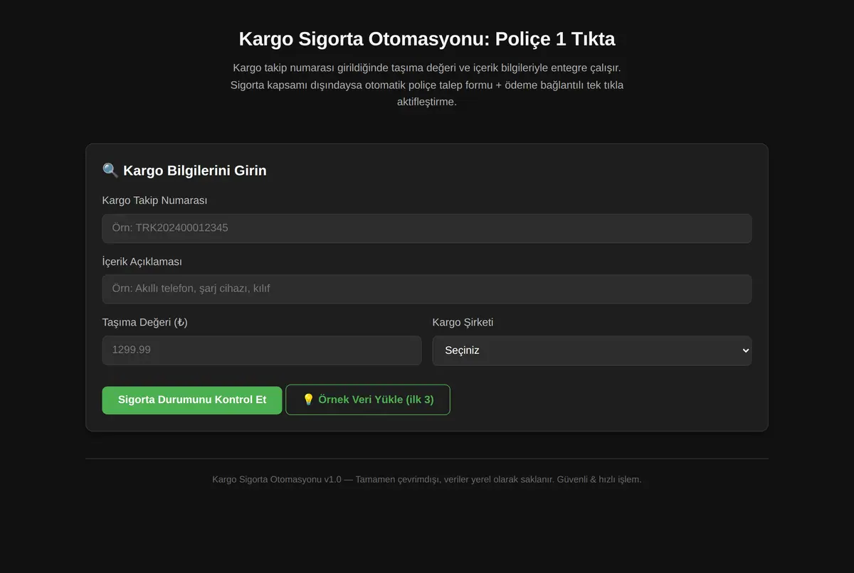 Kargo Sigorta Otomasyonu: Poliçe 1 Tıkta ekran görüntüsü 2