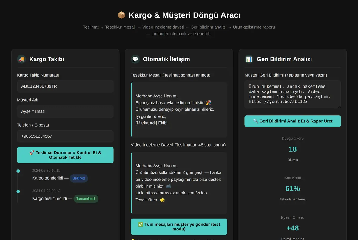 Kargo & Müşteri Döngü Aracı ekran görüntüsü 2