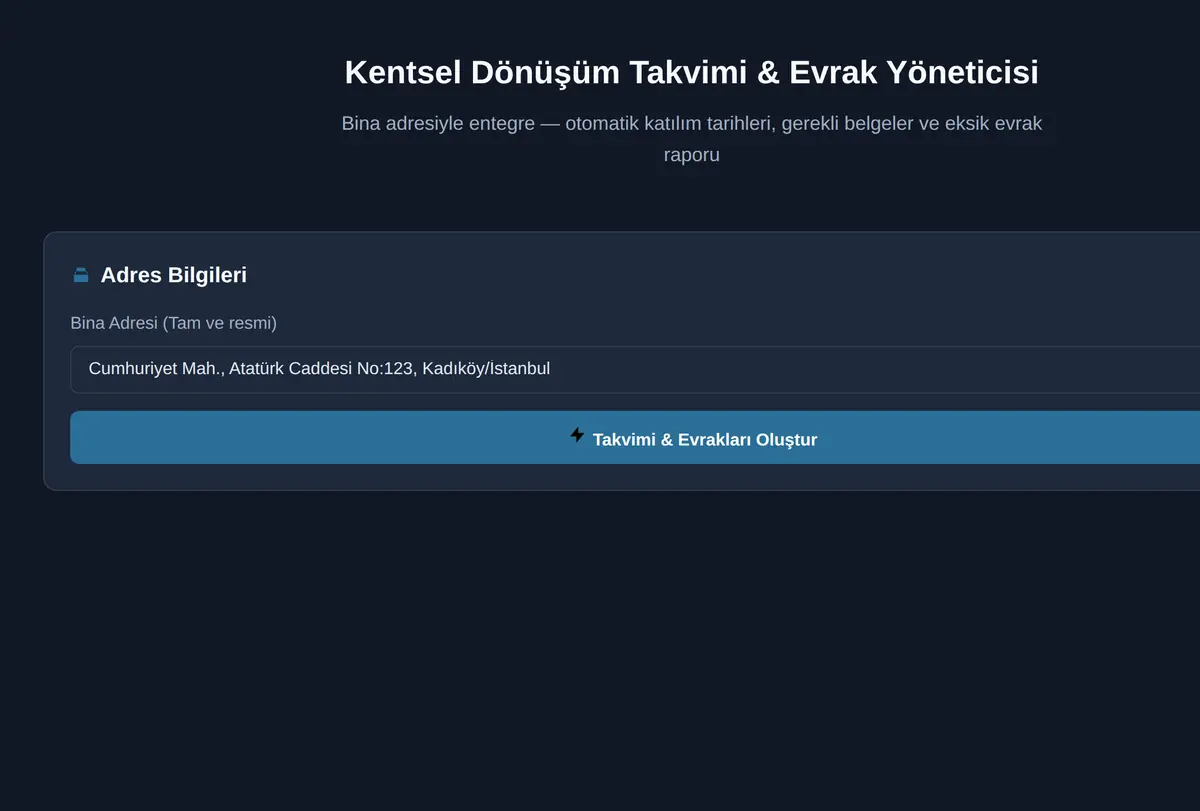 Kentsel Dönüşüm Takvimi & Evrak Yöneticisi ekran görüntüsü