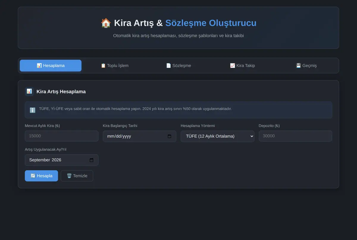 Kira Artış & Sözleşme Oluşturucu ekran görüntüsü 3