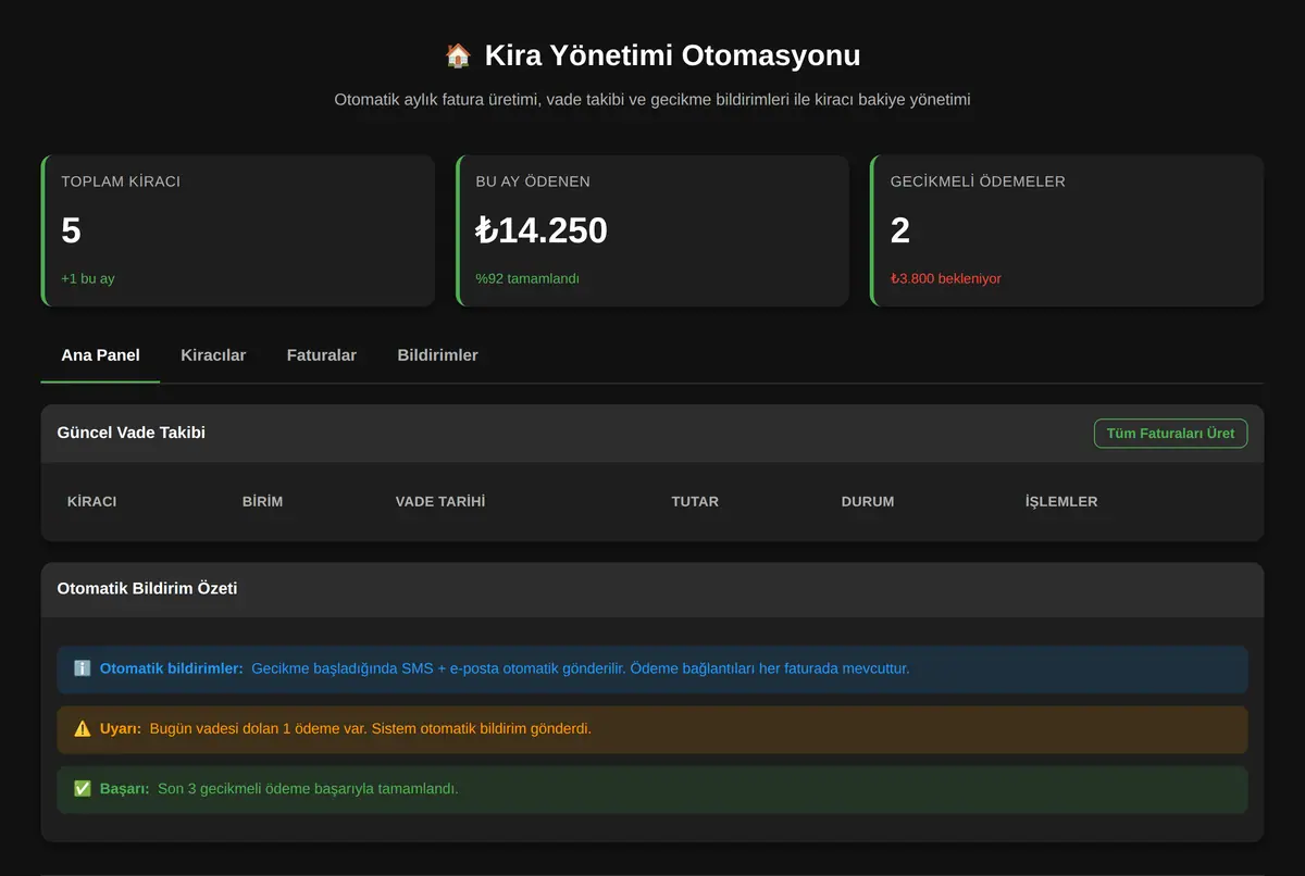 Kira Yönetimi Otomasyonu ekran görüntüsü 2