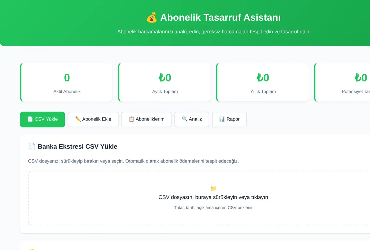 Abonelik Tasarruf Asistanı - Maliyet Optimizasyon ekran görüntüsü