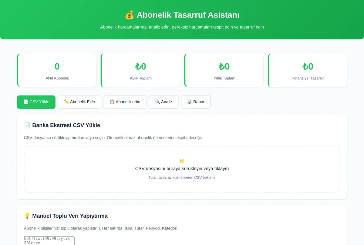 Abonelik Tasarruf Asistanı - Maliyet Optimizasyon ekran görüntüsü 2