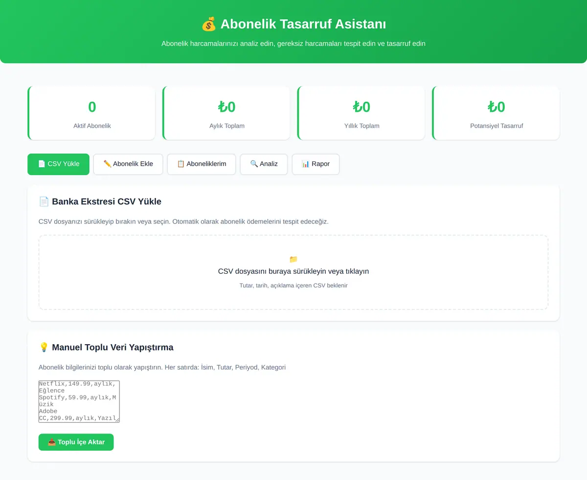 Abonelik Tasarruf Asistanı - Maliyet Optimizasyon ekran görüntüsü 3