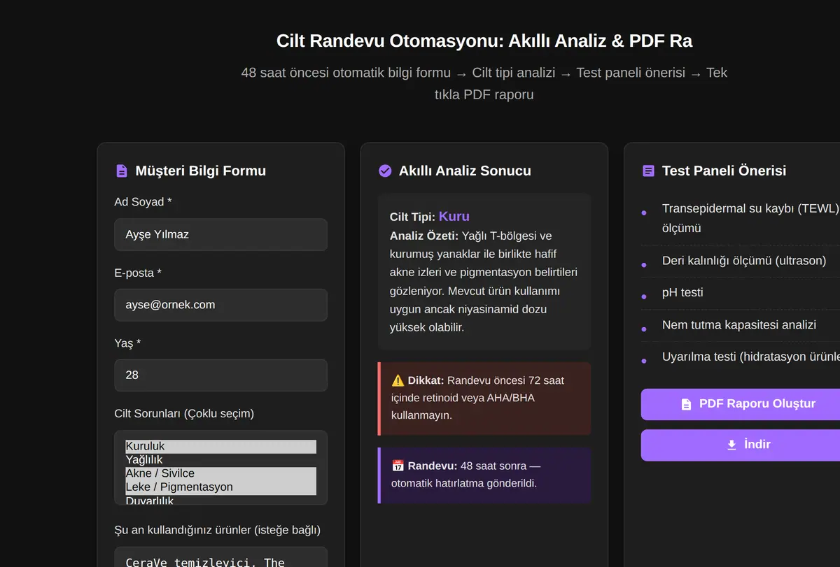Cilt Randevu Otomasyonu: Akıllı Analiz & PDF Ra ekran görüntüsü