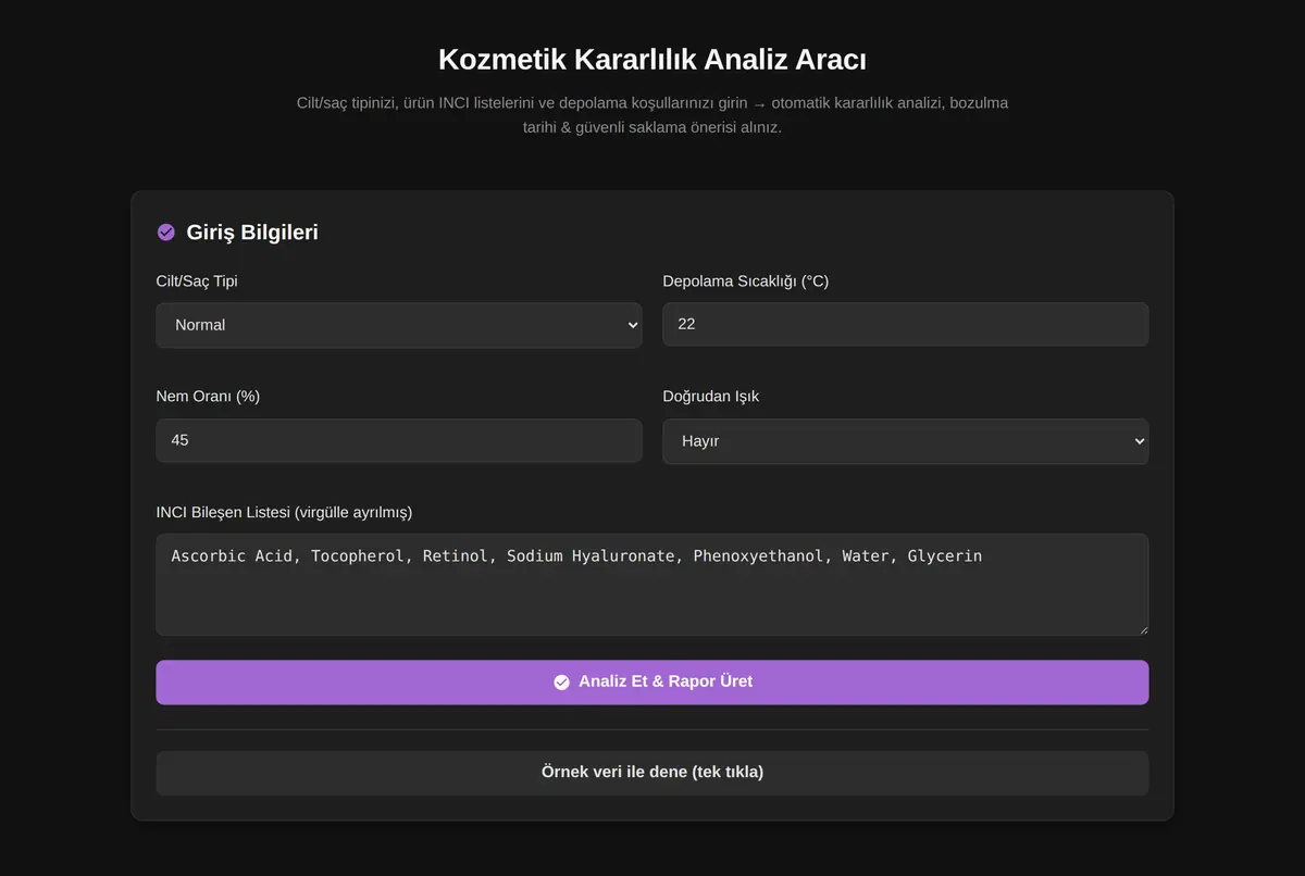 Kozmetik Kararlılık Analiz Aracı ekran görüntüsü 3