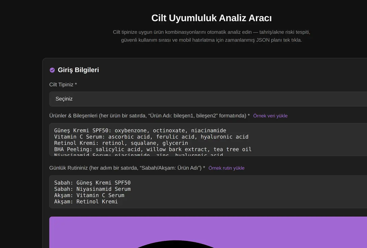 Cilt Uyumluluk Analiz Aracı ekran görüntüsü