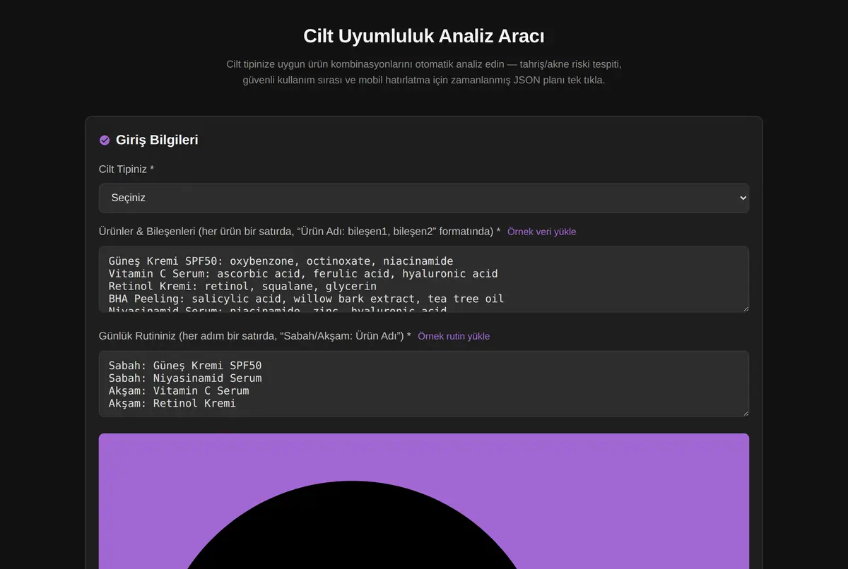 Cilt Uyumluluk Analiz Aracı ekran görüntüsü 2