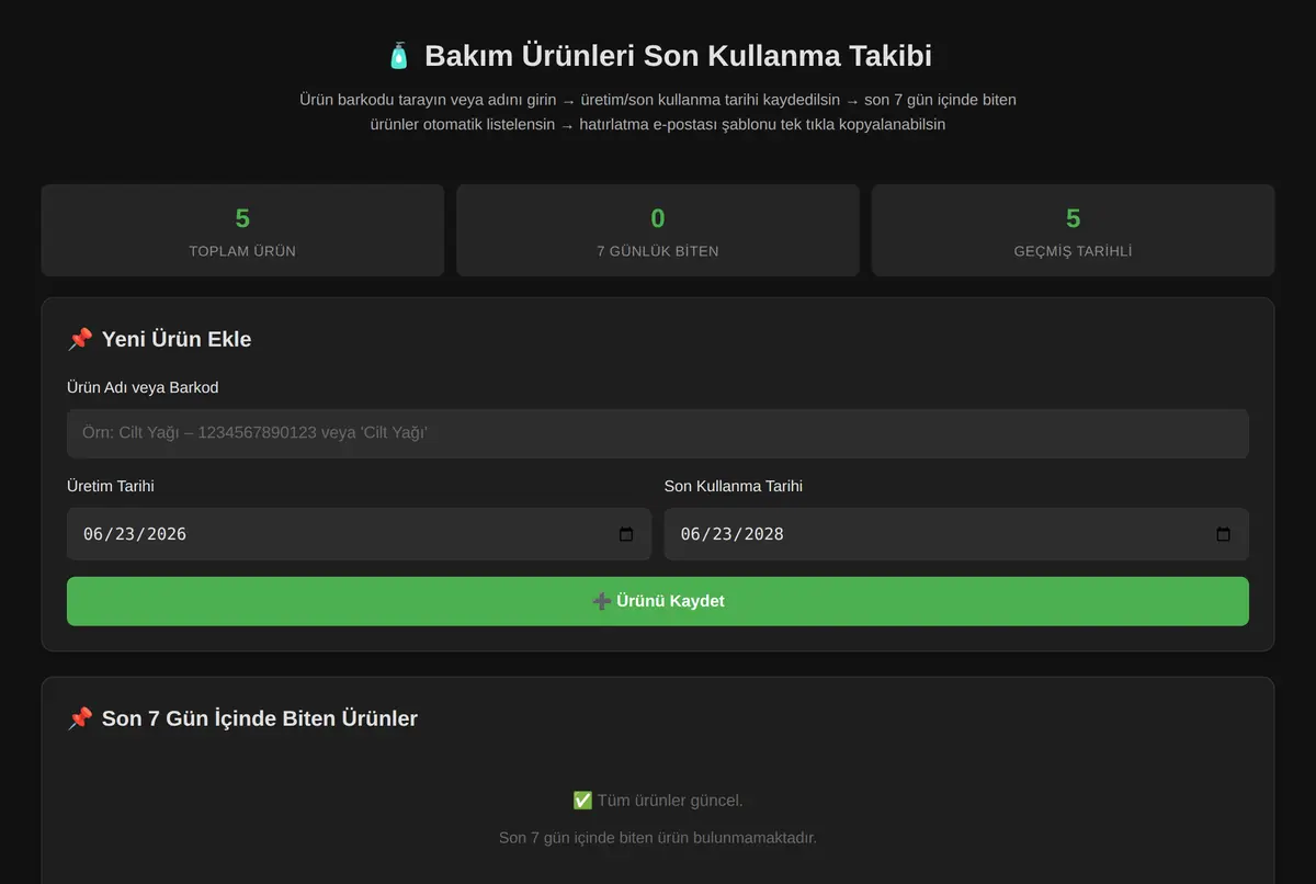 Bakım Ürünleri Son Kullanma Takibi ekran görüntüsü 2