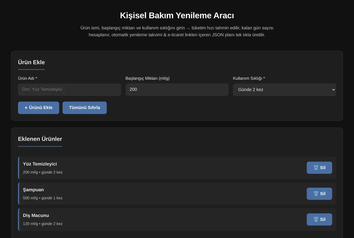 Kişisel Bakım Yenileme Aracı ekran görüntüsü 2