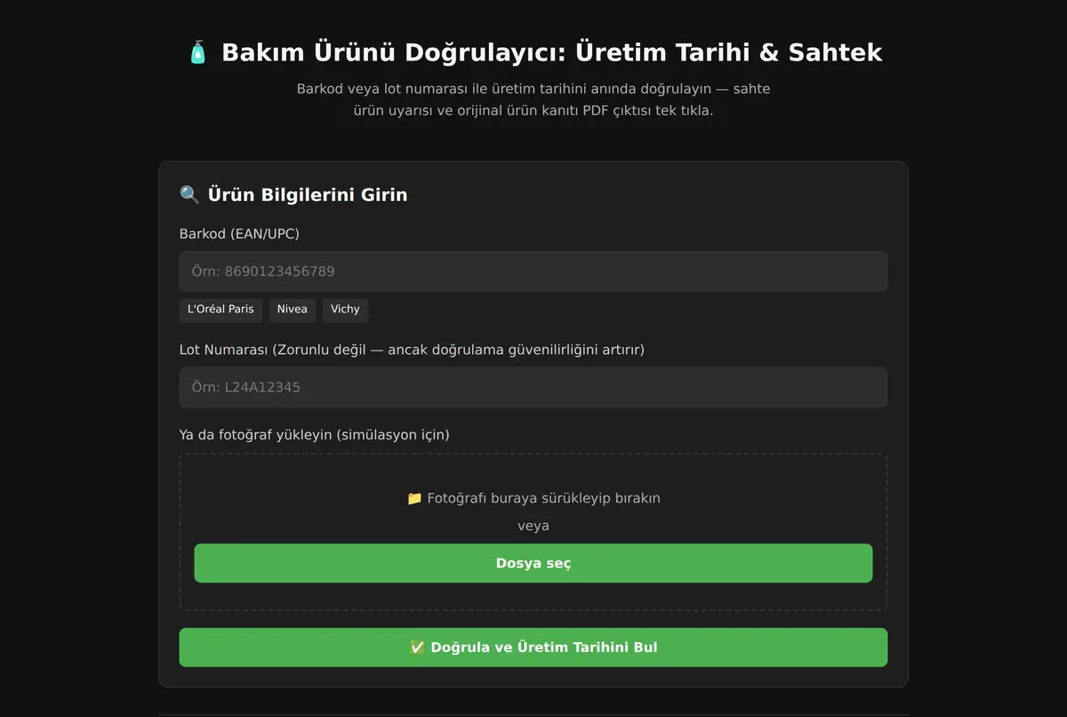 Bakım Ürünü Doğrulayıcı: Üretim Tarihi & Sahtek ekran görüntüsü 2