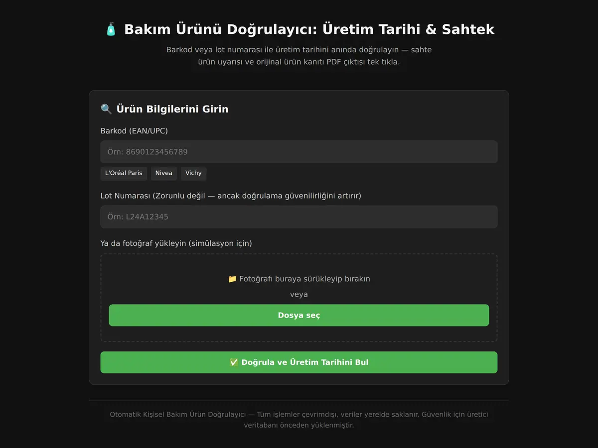 Bakım Ürünü Doğrulayıcı: Üretim Tarihi & Sahtek ekran görüntüsü 3