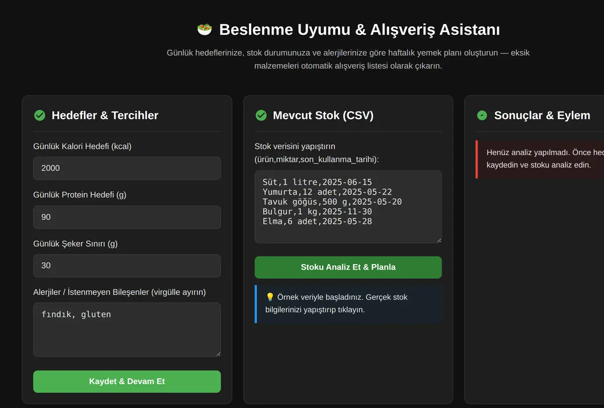 Beslenme Uyumu & Alışveriş Asistanı ekran görüntüsü