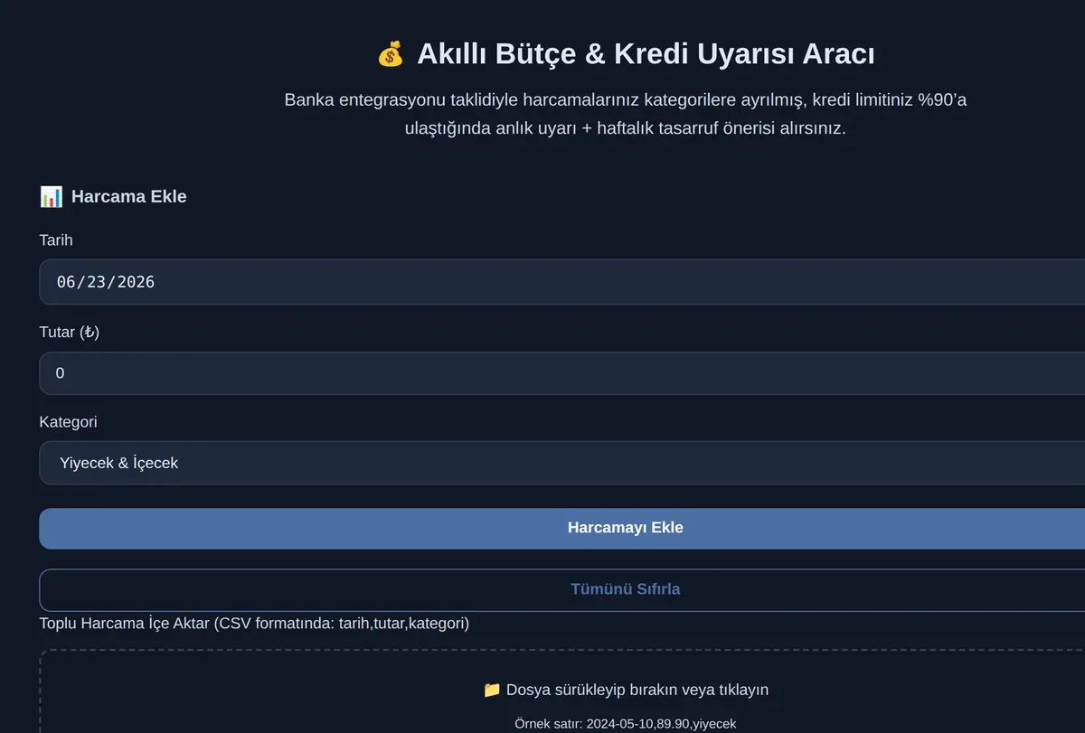 Akıllı Bütçe & Kredi Uyarısı Aracı ekran görüntüsü