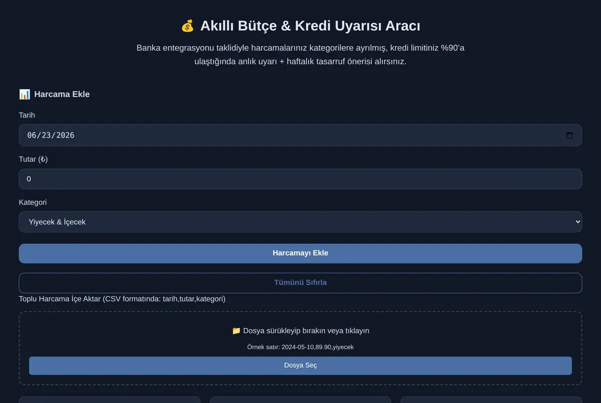 Akıllı Bütçe & Kredi Uyarısı Aracı ekran görüntüsü 2