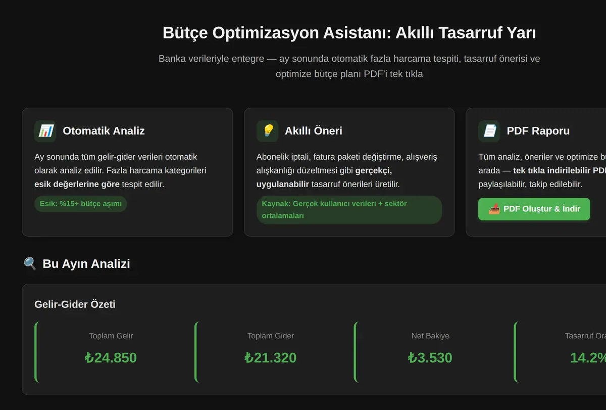 Bütçe Optimizasyon Asistanı: Akıllı Tasarruf Yarı ekran görüntüsü