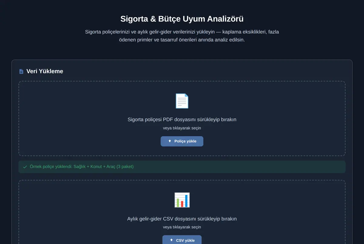 Sigorta & Bütçe Uyum Analizörü ekran görüntüsü 2