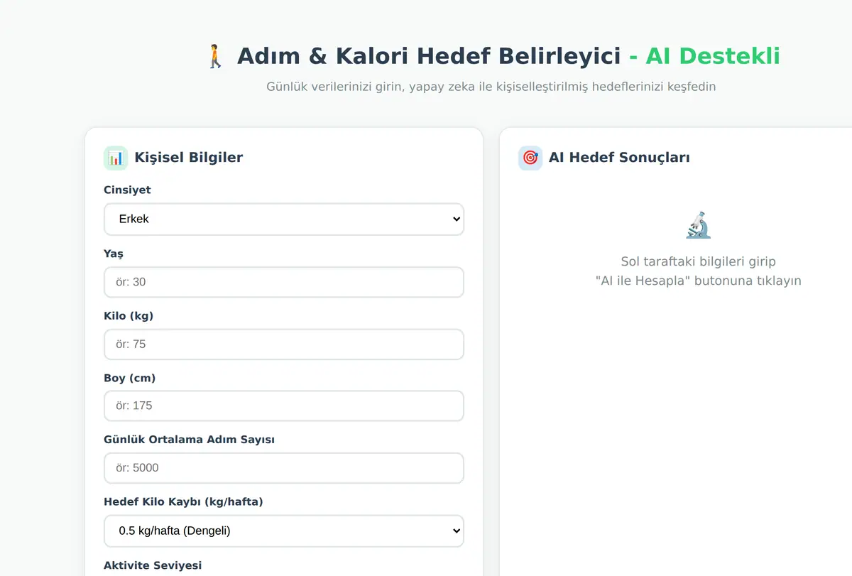 Adım & Kalori Hedef Belirleyici - AI Destekli ekran görüntüsü