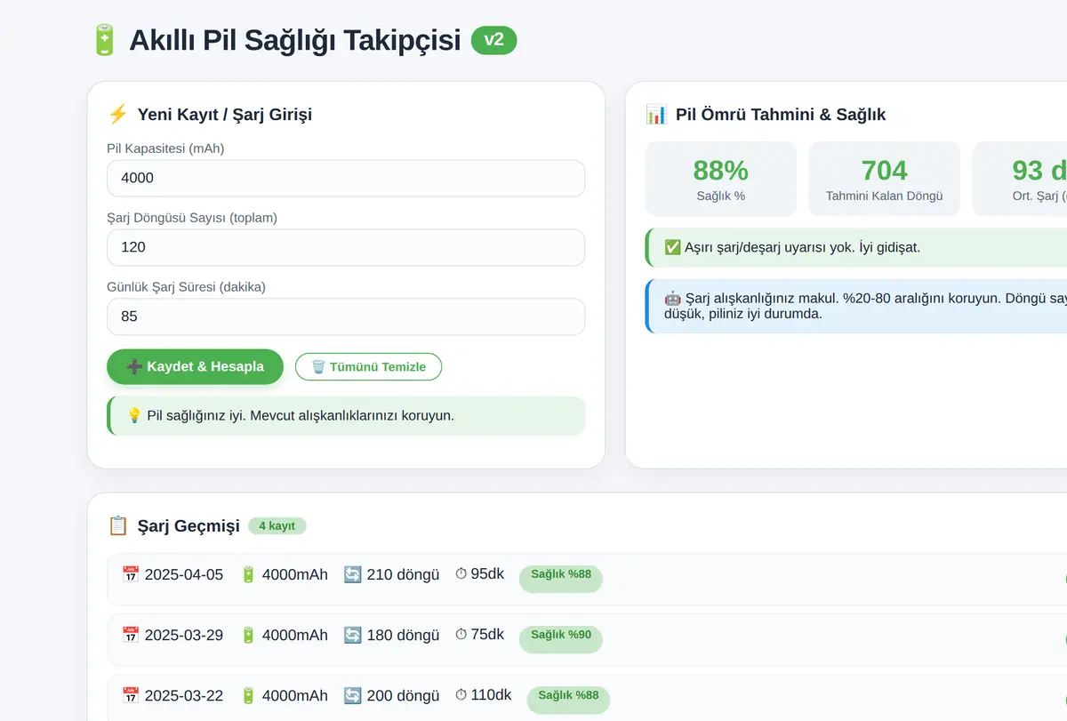 Akıllı Pil Sağlığı Takipçisi & Şarj Alışkanlığı ekran görüntüsü