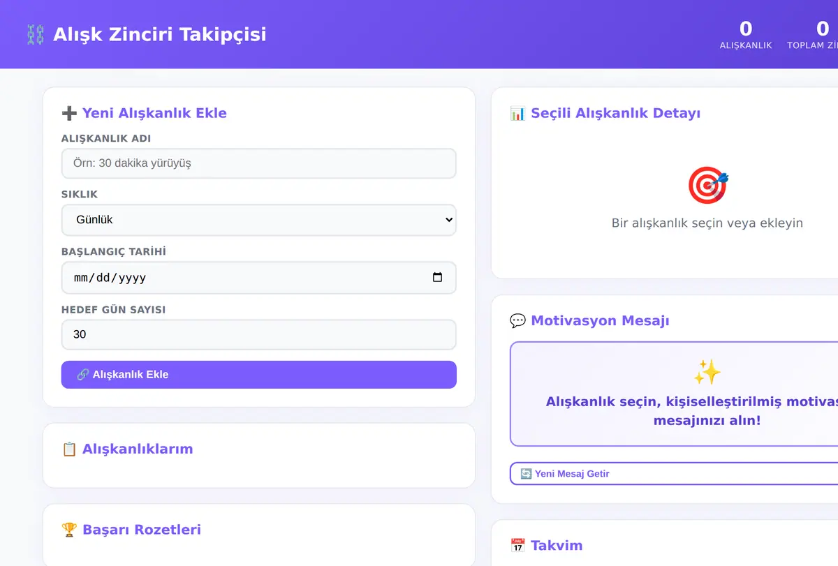 Alışk Zinciri Takipçisi & Motivasyon Paneli ekran görüntüsü