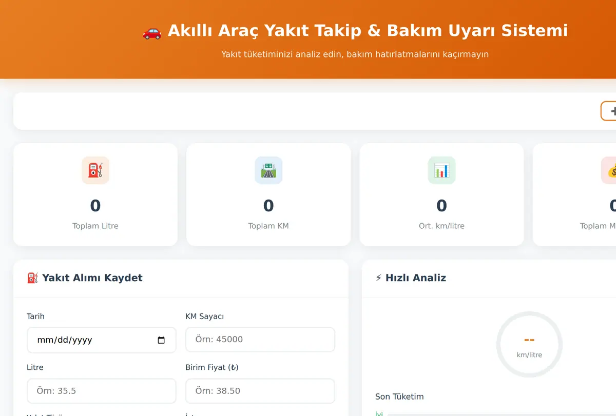 Akıllı Araç Yakıt Takip & Bakım Uyarı Sistemi ekran görüntüsü