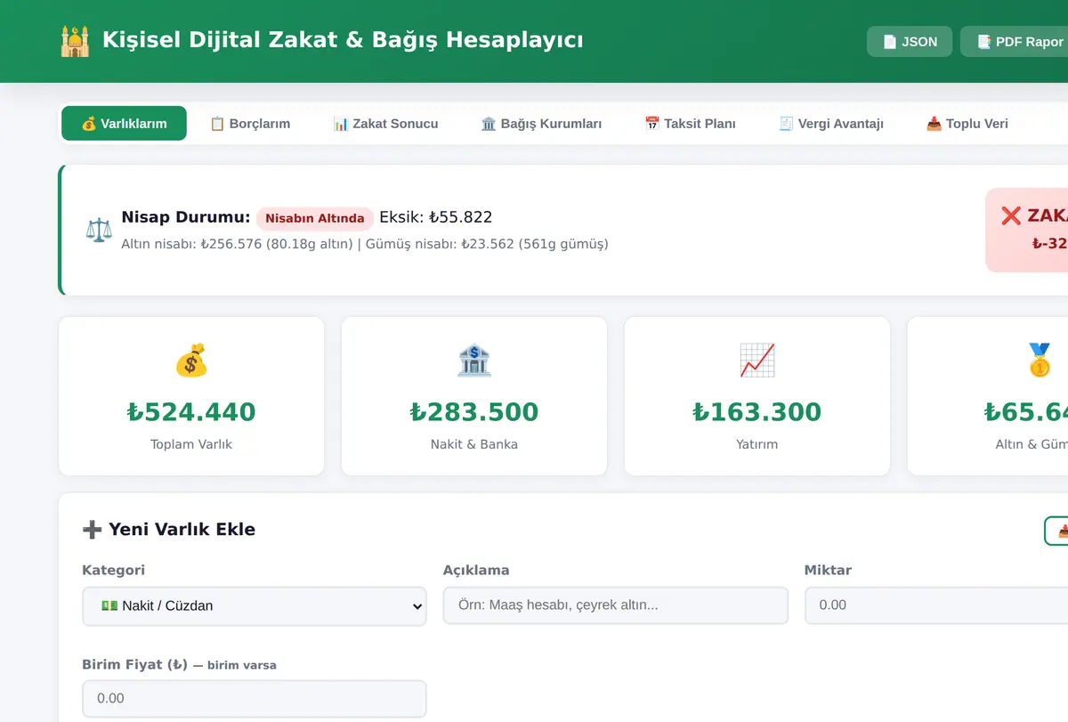 Kişisel Dijital Zakat & Bağış Hesaplayıcı ekran görüntüsü