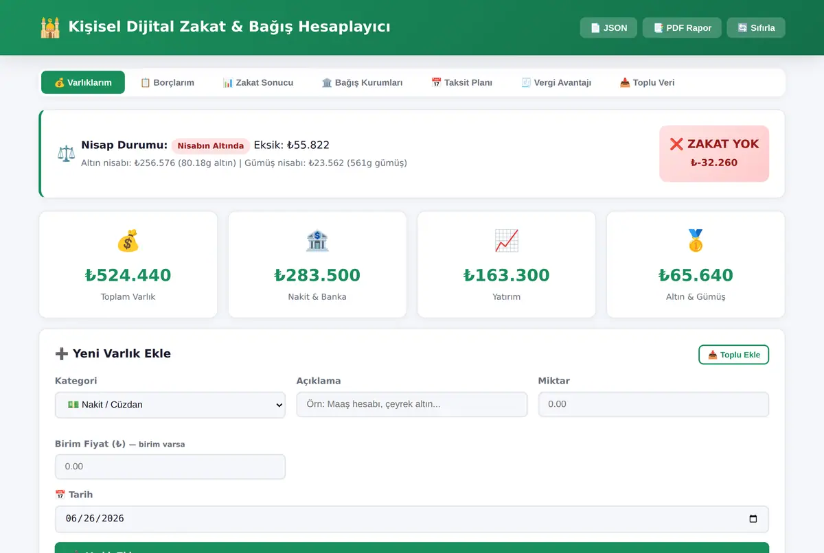 Kişisel Dijital Zakat & Bağış Hesaplayıcı ekran görüntüsü 2