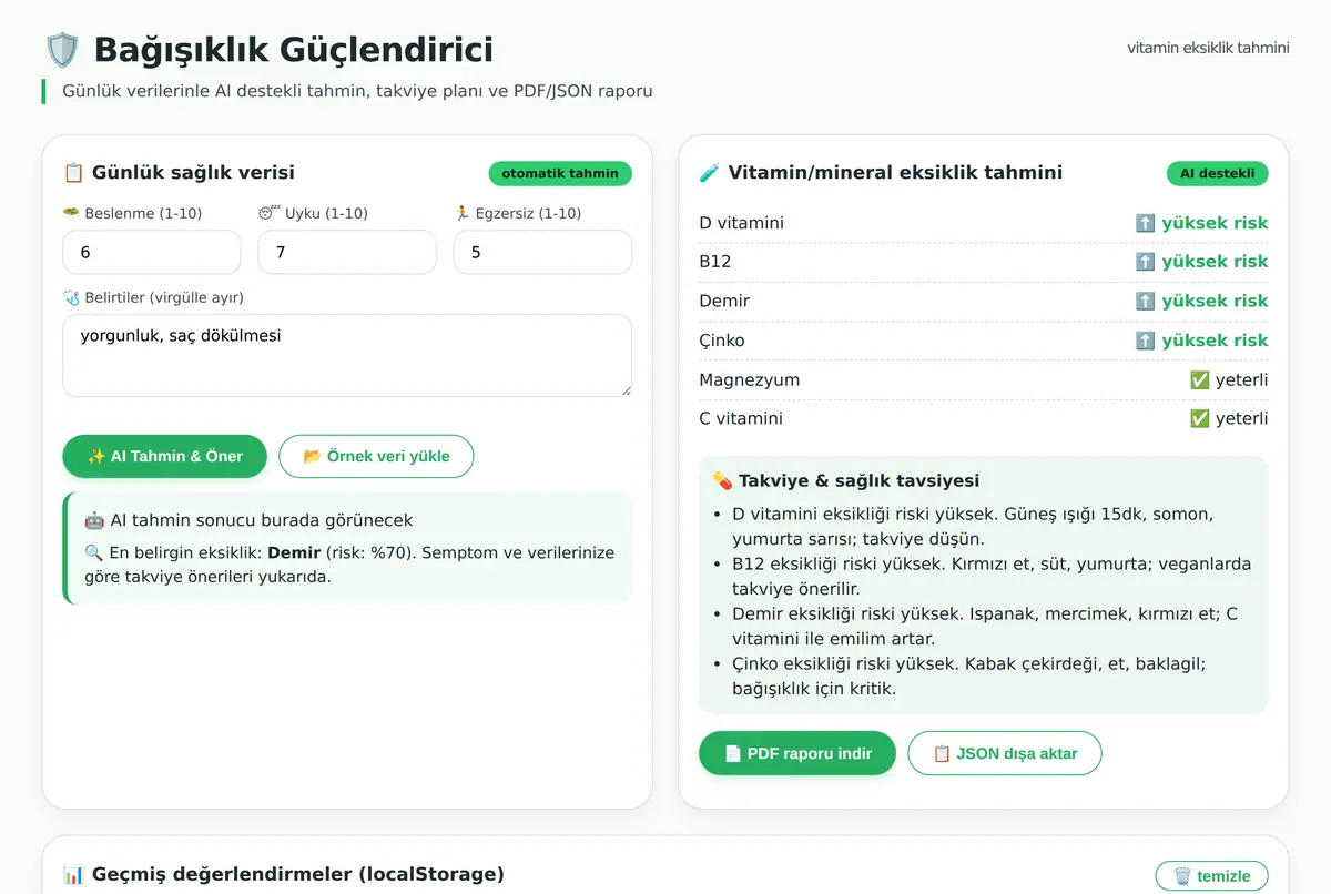 Bağışıklık Güçlendirici & Vitamin Eksiklik Tahmini ekran görüntüsü 2